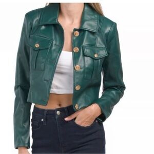 Faux leather Women's Jacket with Gold Accents and matching bodycon dress